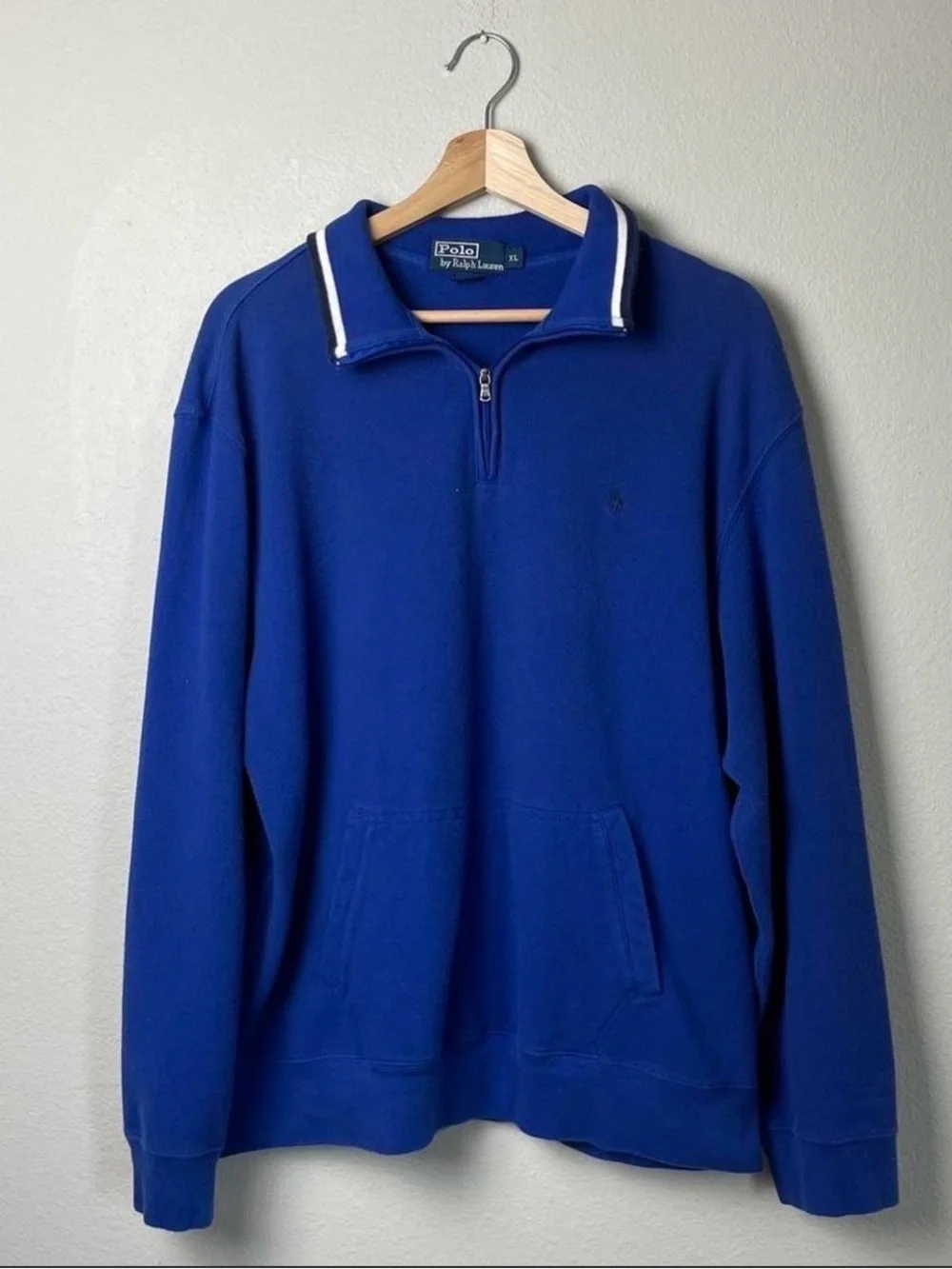 Ralph Lauren Royal Blue Quarter-Zip Polo with White-Trim Collar